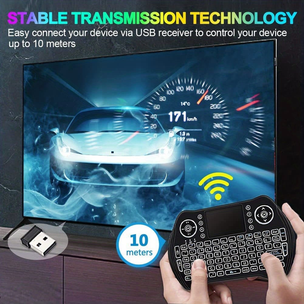 MXQ Backlit Mini Wireless Keyboard Touchpad Mouse Combo Remote Control, Rechargeable Li-ion Polymer Battery, 300mAh, USB Charging, 2.4G/3G/4G/5G, with Multimedia Keys, for Android TV Box, HTPC, PS3, Smart TV, PC, X-Box, Linux, Windows, MacOS