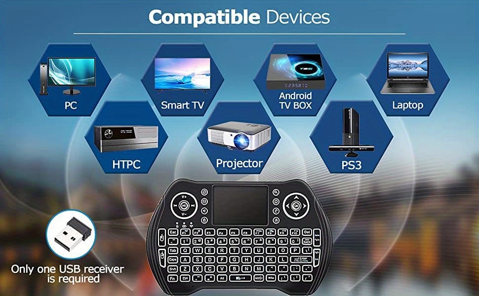 MXQ Backlit Mini Wireless Keyboard Touchpad Mouse Combo Remote Control, Rechargeable Li-ion Polymer Battery, 300mAh, USB Charging, 2.4G/3G/4G/5G, with Multimedia Keys, for Android TV Box, HTPC, PS3, Smart TV, PC, X-Box, Linux, Windows, MacOS