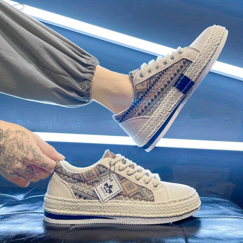 Men'S Breathable Casual Sneakers - Lightweight Summer Shoes with Lace-Up Closure, Non-Slip Rubber Sole - Beige/Black/Teal Colorway for Everyday, Office, Formal Events - All-Season Comfortable Walking Shoes, Office Footwear, Stylish Streetwear, Fabric Interior Lining, Durable Traction Footwear, Urban Fashion, Trendy Design, Comfortable Fit, Urban Commuters