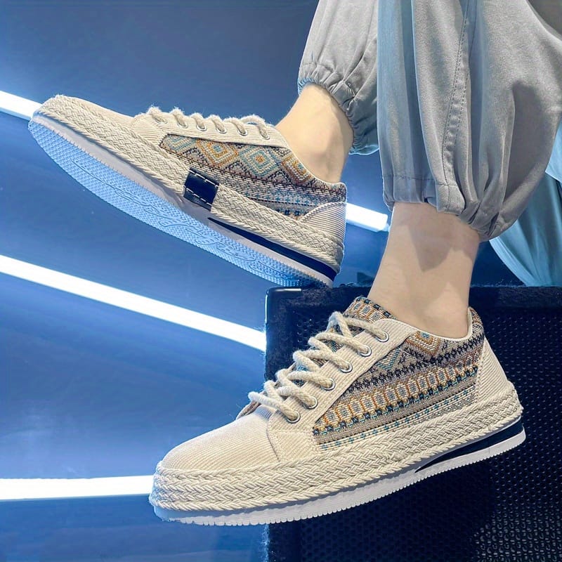 Men'S Breathable Casual Sneakers - Lightweight Summer Shoes with Lace-Up Closure, Non-Slip Rubber Sole - Beige/Black/Teal Colorway for Everyday, Office, Formal Events - All-Season Comfortable Walking Shoes, Office Footwear, Stylish Streetwear, Fabric Interior Lining, Durable Traction Footwear, Urban Fashion, Trendy Design, Comfortable Fit, Urban Commuters