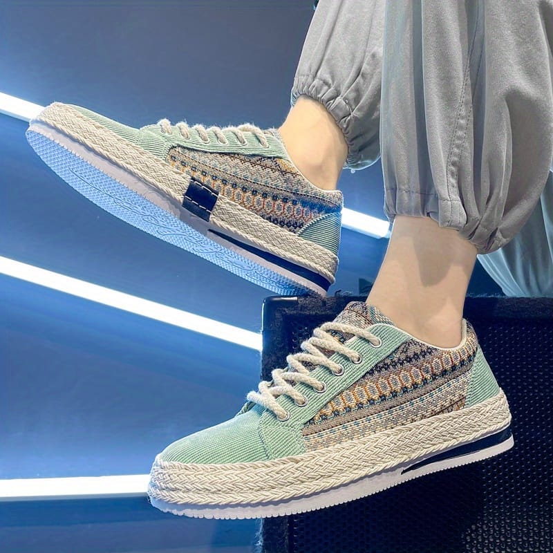 Men'S Breathable Casual Sneakers - Lightweight Summer Shoes with Lace-Up Closure, Non-Slip Rubber Sole - Beige/Black/Teal Colorway for Everyday, Office, Formal Events - All-Season Comfortable Walking Shoes, Office Footwear, Stylish Streetwear, Fabric Interior Lining, Durable Traction Footwear, Urban Fashion, Trendy Design, Comfortable Fit, Urban Commuters