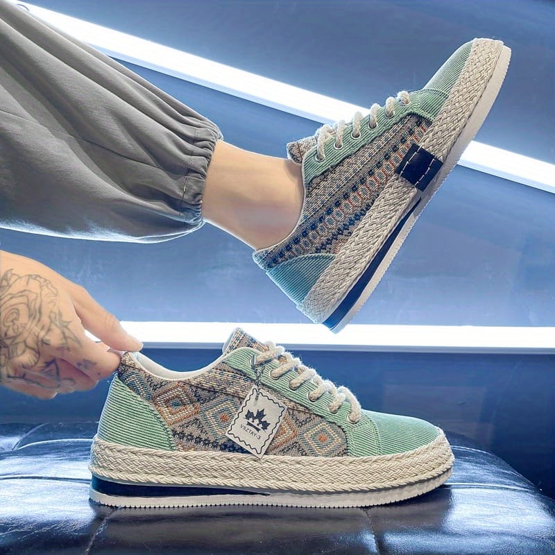 Men'S Breathable Casual Sneakers - Lightweight Summer Shoes with Lace-Up Closure, Non-Slip Rubber Sole - Beige/Black/Teal Colorway for Everyday, Office, Formal Events - All-Season Comfortable Walking Shoes, Office Footwear, Stylish Streetwear, Fabric Interior Lining, Durable Traction Footwear, Urban Fashion, Trendy Design, Comfortable Fit, Urban Commuters