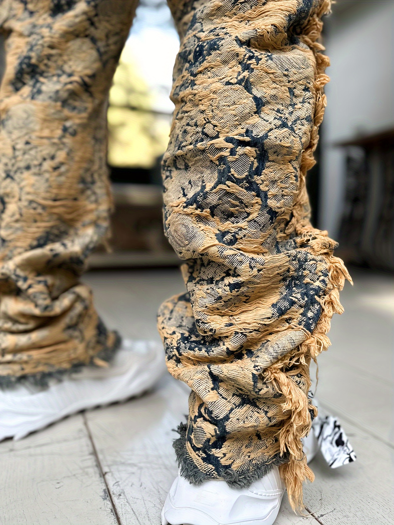 YASUYUAN Men's Vintage Distressed Jeans - Non-Stretchy Denim Pants with Beige/Black/Blue/Gray/White/, Machine Washable Casual Pants for Everyday & Formal Outfits - Adult Men's Jeans, Autumn Fashion, Ethnic Pattern, Sturdy Construction, Streetwear Lovers