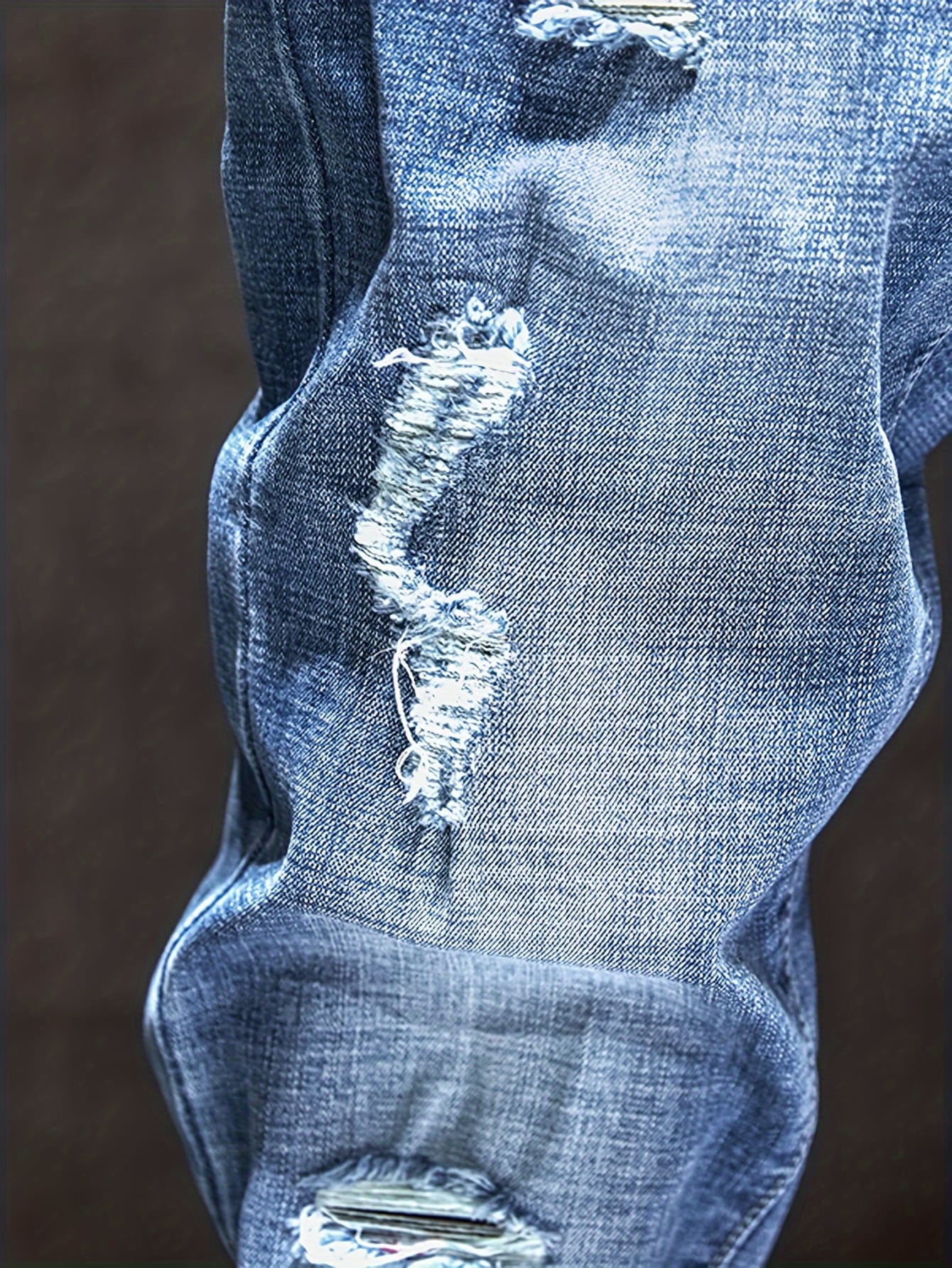 Men'S Distressed Faux Denim Faux Denim - Trendy Ripped Design, Comfortable Regular Fit, All-Season Casual Wear, Classic Blue Washed Style with Functional Pockets, Versatile for Everyday Fashion, Casual Faux Denim Wear | Trendy Ripped Faux Denim | Authentic Look