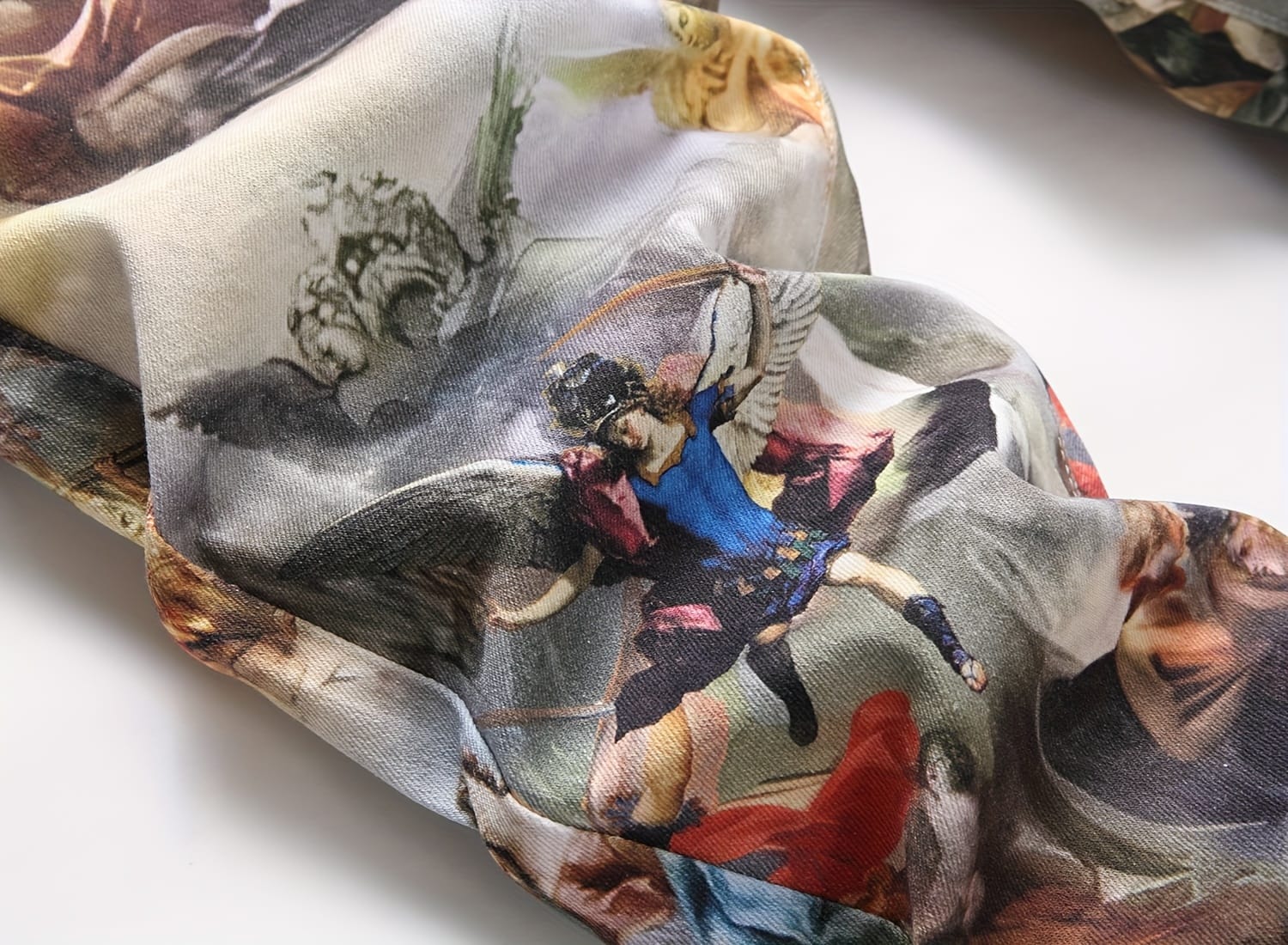 [Popular Choice] 1pc Men's Vintage Renaissance Angel Print Skinny Jeans, Mid Waist Denim with Zipper Fly, Casual Weekend Wear, Washed Detail, Regular Length, Oil Painting, European Art, Fashion Style, Leisure Outing Occasion, Cultivate The Body Version, Spring/Autumn, Fashion Style, Leisure Outing Occasion, Cultivate The Body Version, Spring/Autumn