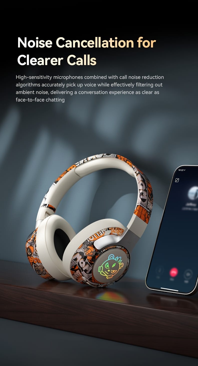 15-Hour Battery Life, Wireless Over-Ear Headphones with Lithium Battery - Low-Power Operation, Ideal for Gaming & Music, Outdoor Use, Push Button Control, Volume Control, No Charging Case, Gaming Headphones|Graffiti Design Headphones|Pushbutton Control Headphones
