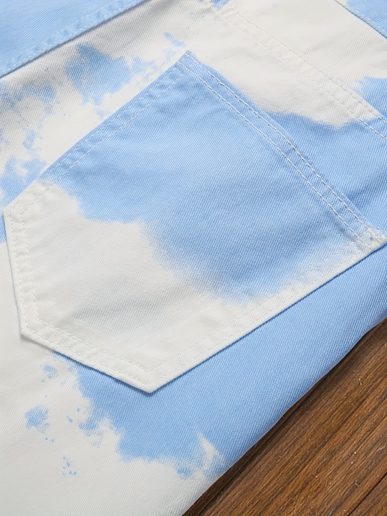 Men'S Sky Blue & White Tie-Dye Mid-Rise Denim Shorts - Casual 3D Print Knee-Length with Pockets, Comfortable for Outdoor Activities, Outdoor Shorts | Stylish Midrise | Comfortable Fit