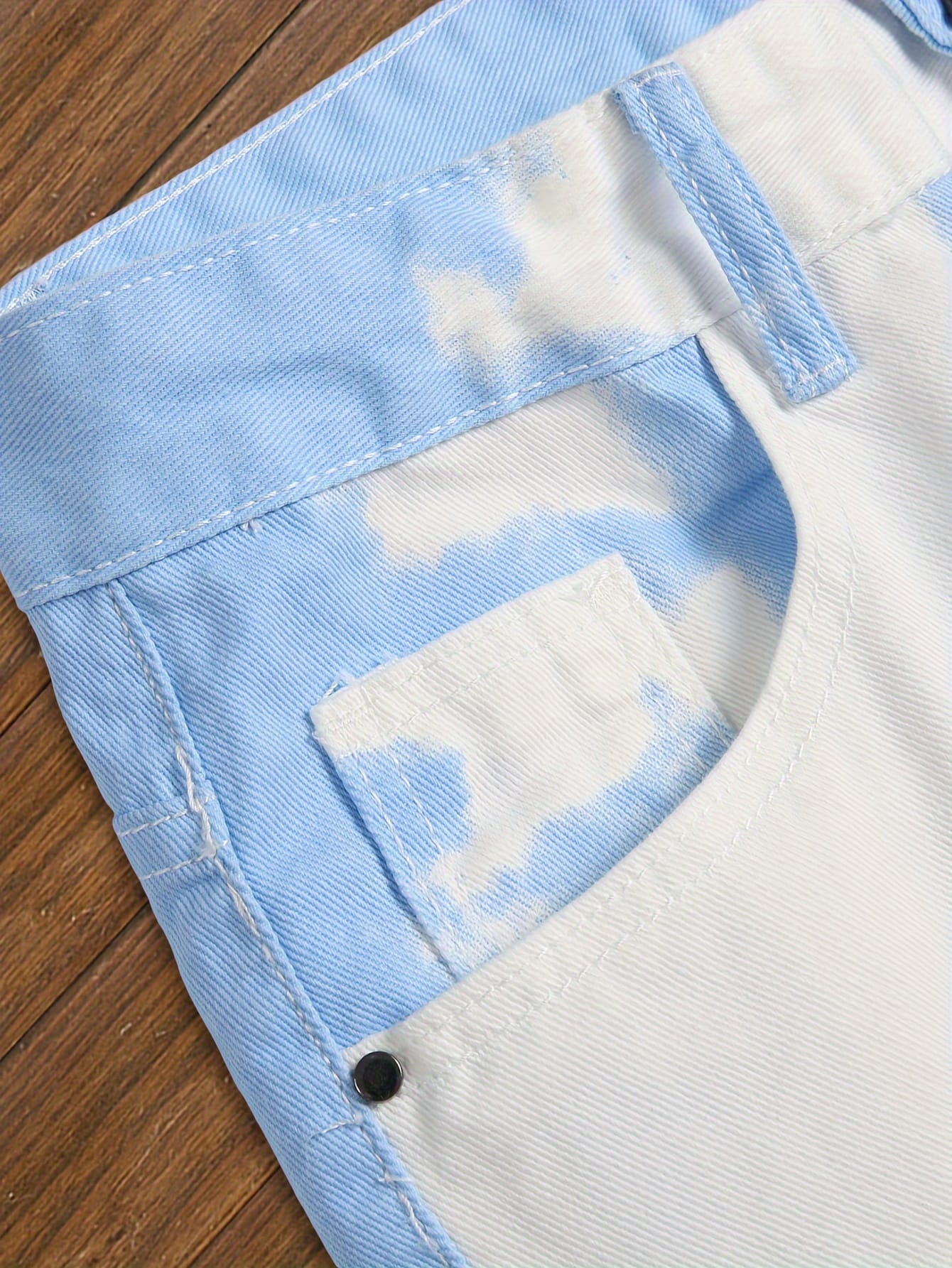 Men'S Sky Blue & White Tie-Dye Mid-Rise Denim Shorts - Casual 3D Print Knee-Length with Pockets, Comfortable for Outdoor Activities, Outdoor Shorts | Stylish Midrise | Comfortable Fit