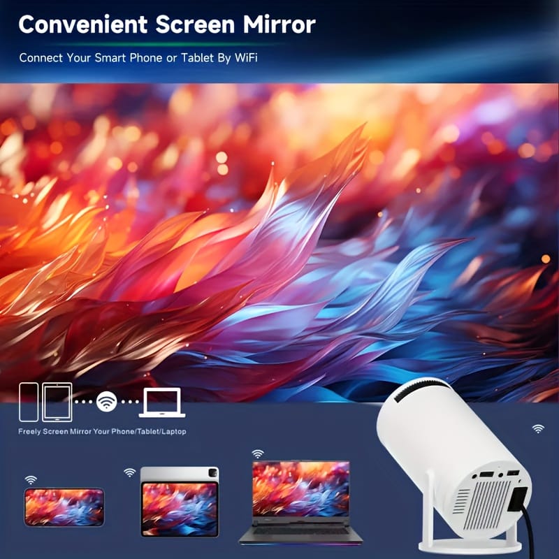 High-Definition Projector with Android 11 Operating System, Dual-Band WiFi, Native 720P/4K Decoding, High Brightness Display, Compact and Portable Design, Full Device Compatibility for Camping Movies, Office Presentations, Gaming, and Home Theater