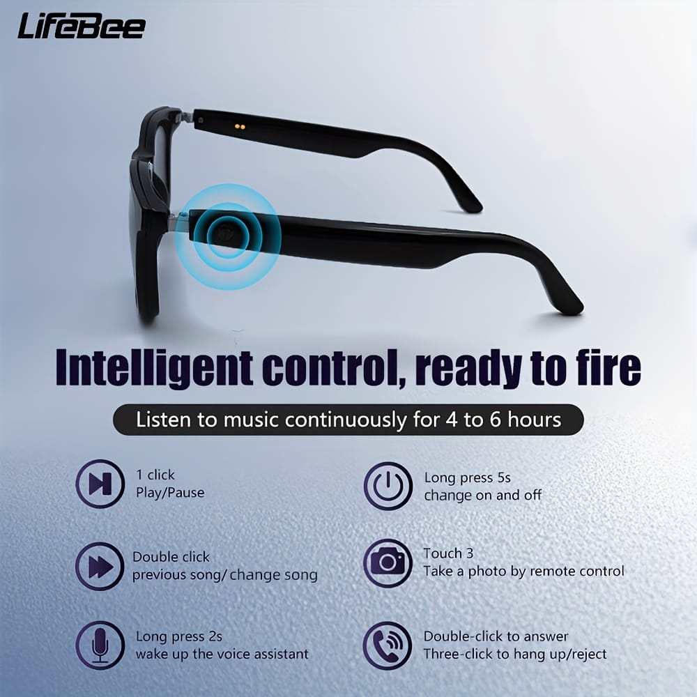 LIFEBEE New Unisex Smart Wireless Glasses, Multifunctional Glasses, Wireless Calls, Music Playback, Outdoor Sports Headphones, Long Battery Life
