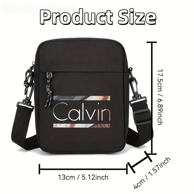 Calvin Men's Oxford Cloth Crossbody Bag with Adjustable Strap - Sleek Black Minimalist Street Style, Compact Everyday Carry for Travel, Casual Outings & Work, Durable Sturdy Construction, Small Crossbody Bag, Travel Accessory