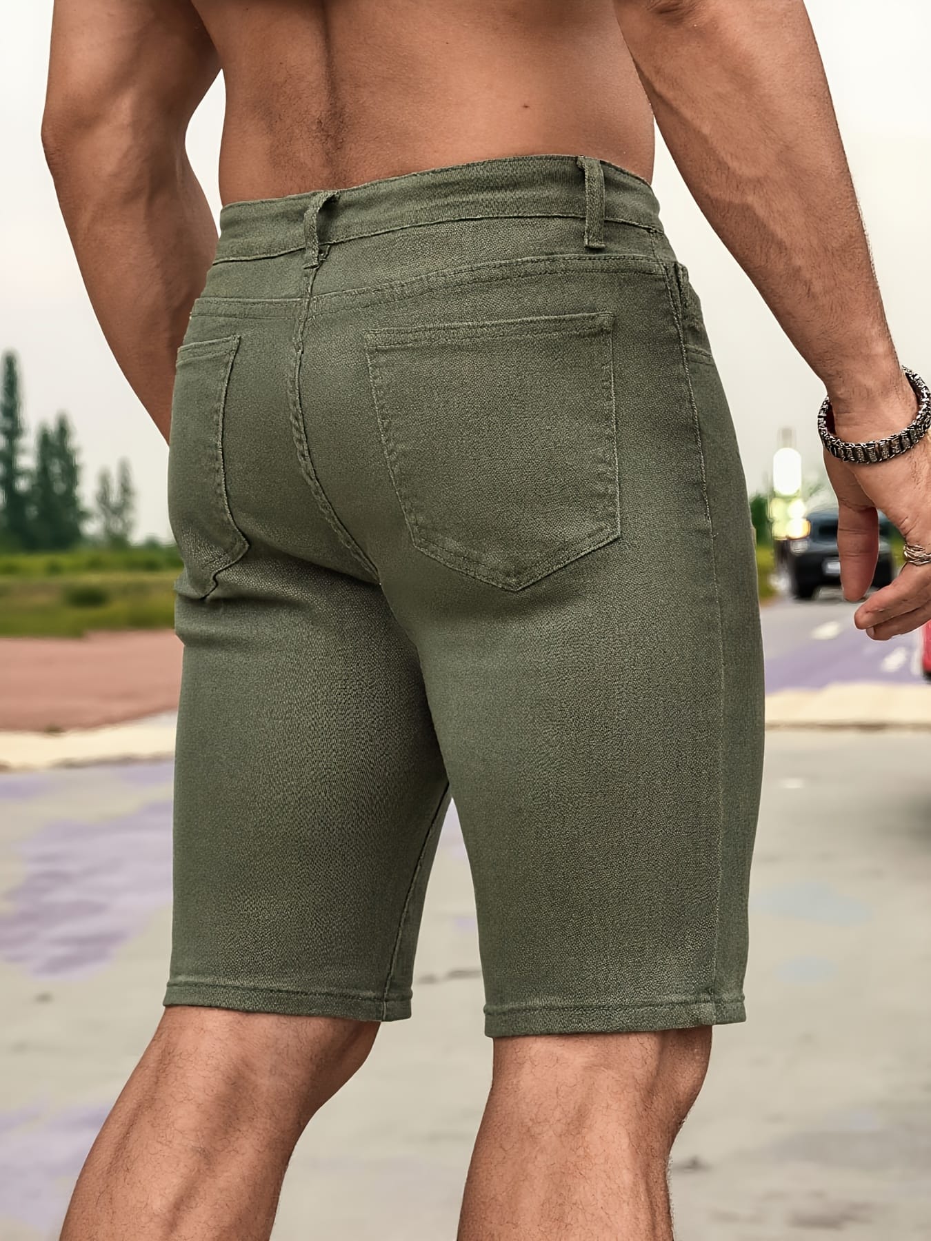 Denim Shorts in Army Green