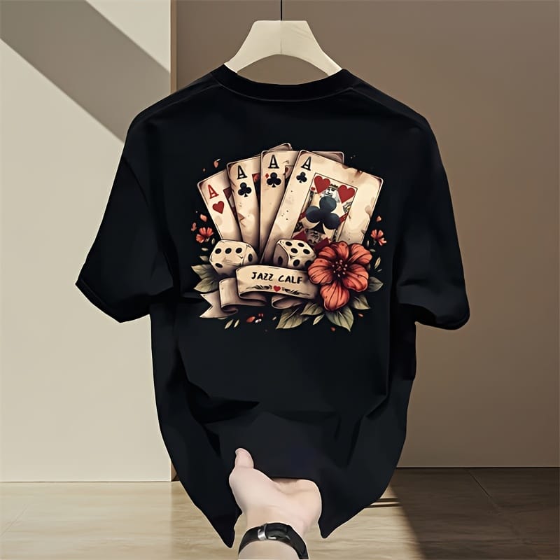 Men'S Heavyweight Cotton Graphic T-Shirt - Summer Casual Oversized Tee with Geometric Print, Round Neck & Short Sleeves, Breathable Regular Fit for Teens & Young Adults, Everyday Comfort, Bold Print Shirt, Durable Fabric