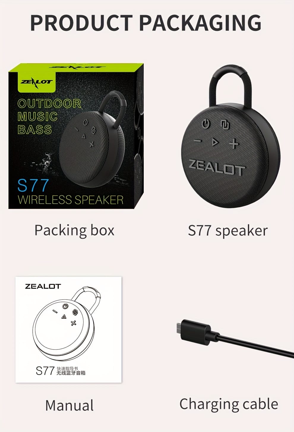 Zealot Mini Wireless Speakers, Wireless Speaker, Dual Pairing, 1800mAh Battery, 8 Hours Playtime Loud Stereo, Booming Bass. Charging Cable, Connect with Mobile Phone/Tablet/TV.