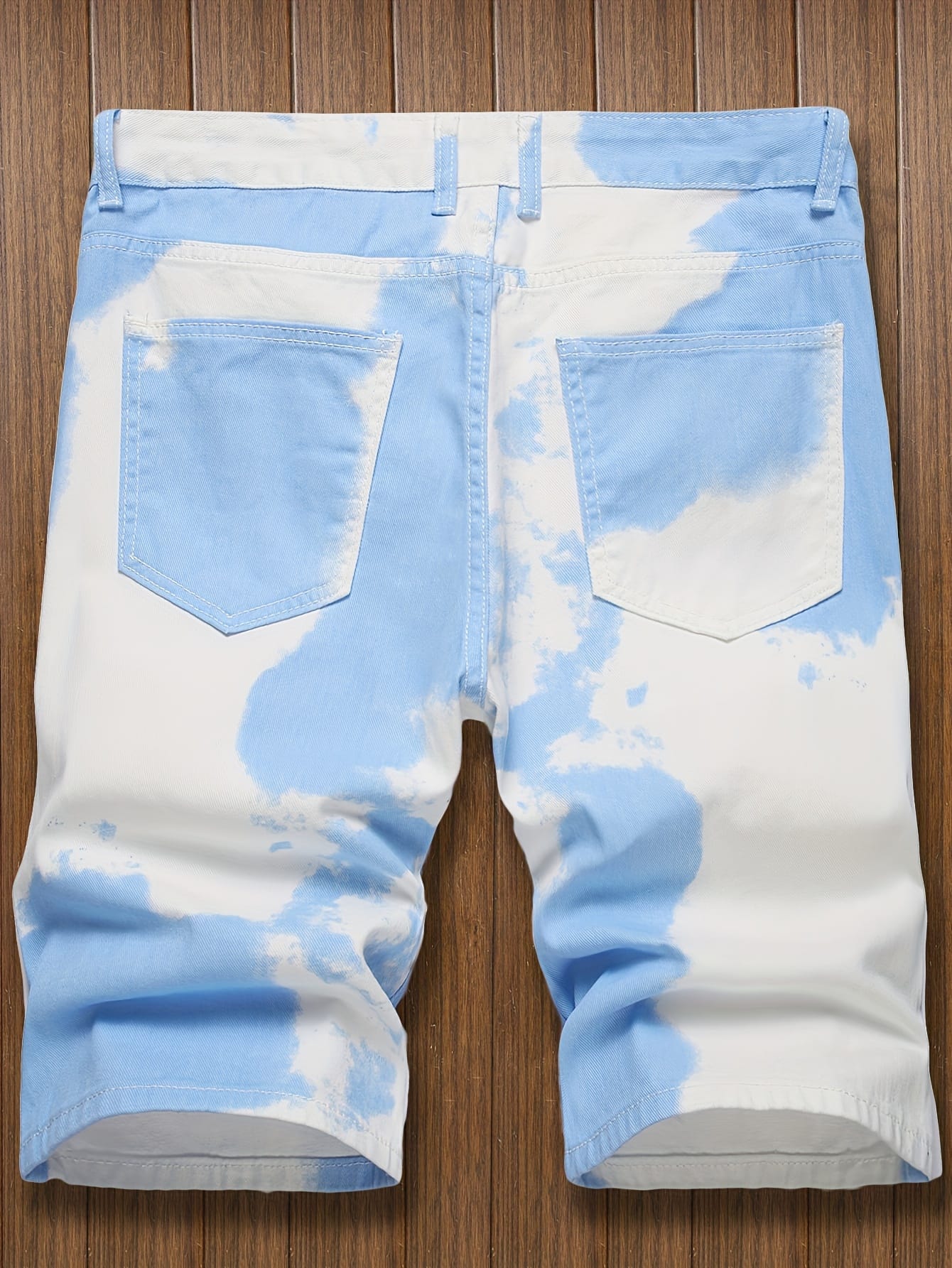 Men'S Sky Blue & White Tie-Dye Mid-Rise Denim Shorts - Casual 3D Print Knee-Length with Pockets, Comfortable for Outdoor Activities, Outdoor Shorts | Stylish Midrise | Comfortable Fit