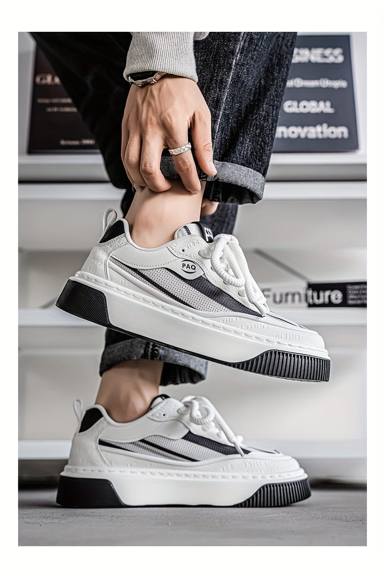 Men'S Low-Top Casual Sneakers - White with Colorful Stripes, Breathable Fabric Lining & Cushioned PVC Sole, Comfortable Round Toe for All-Season Outdoor, Daily Wear & Light Sports, Stylish Sporty Design, Laceup Shoes, Durable Footwear