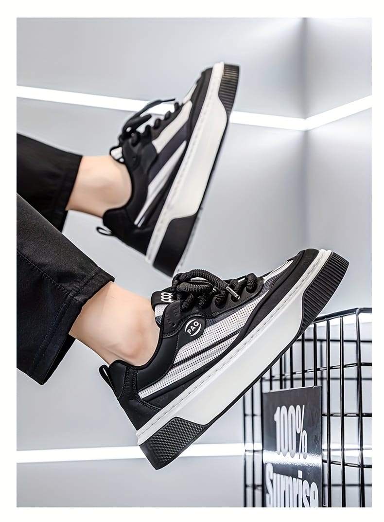 Men'S Low-Top Casual Sneakers - White with Colorful Stripes, Breathable Fabric Lining & Cushioned PVC Sole, Comfortable Round Toe for All-Season Outdoor, Daily Wear & Light Sports, Stylish Sporty Design, Laceup Shoes, Durable Footwear