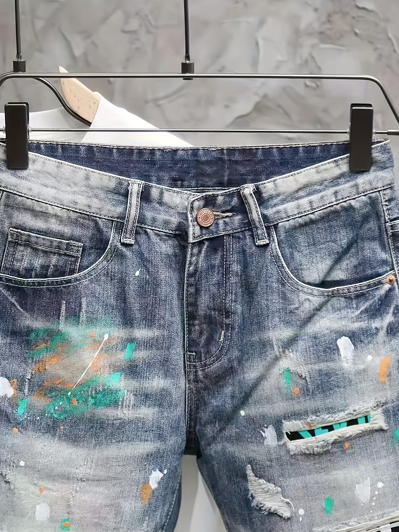 Men'S Non-Stretch Faux Denim Shorts - Classic Five-Pocket Mid-Thigh Length, Machine Washable Everyday Casual Pants for Summer Outfits, Faux Denim Shorts, Relaxed Fit, Geometric Pattern, Sturdy Construction, Streetwear Style, Outdoor Clothing, Durable Fabric, Urban Style