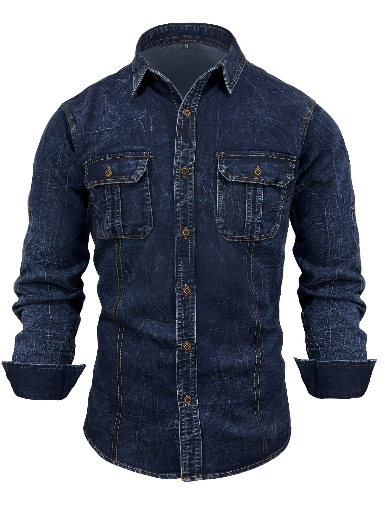 Men'S Slim-Fit Blue Denim Shirt with Double Pockets - Long Sleeve, Button-Up Casual Top for All Seasons, Versatile Fashion, Casual Wear|Slim Fit Shirt|Durable Fabric