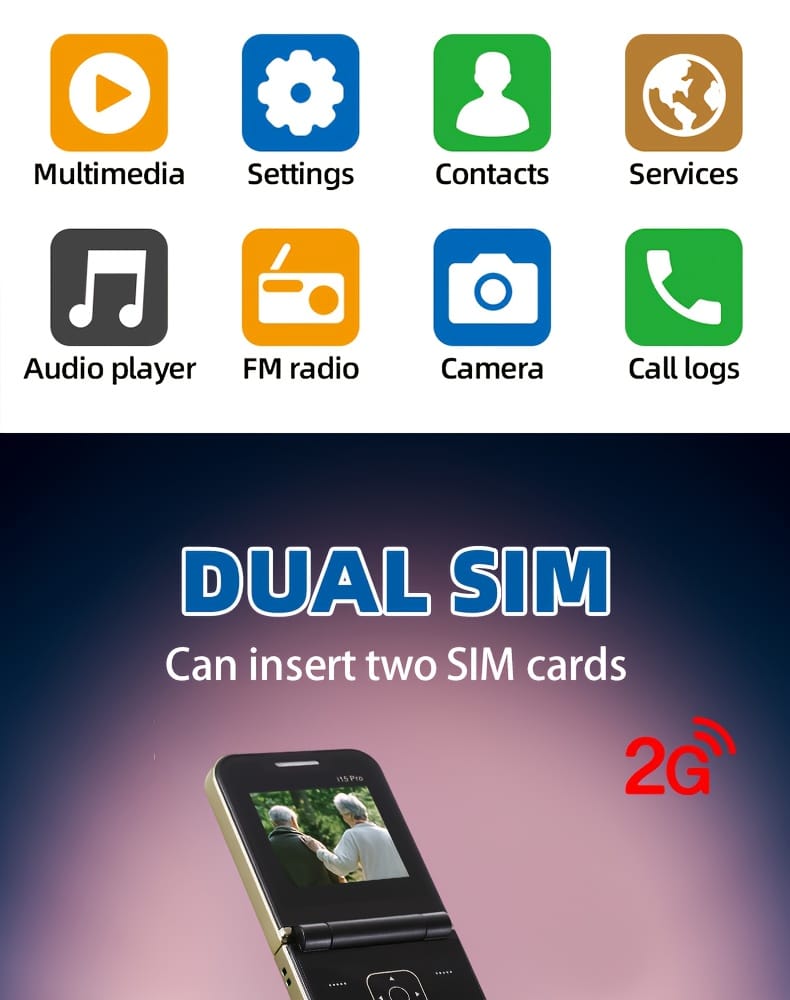 New 2G Foldable Phone Dual SIM Dual Standby, Call, SMS, Music