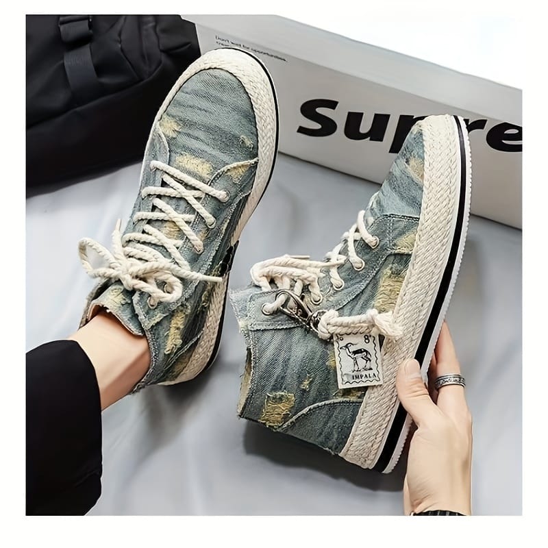 Men's Vintage Retro High Top Skateboard Shoes, Comfy Non Slip Casual Lace Up Canvas Sneakers For Men's Outdoor Activities