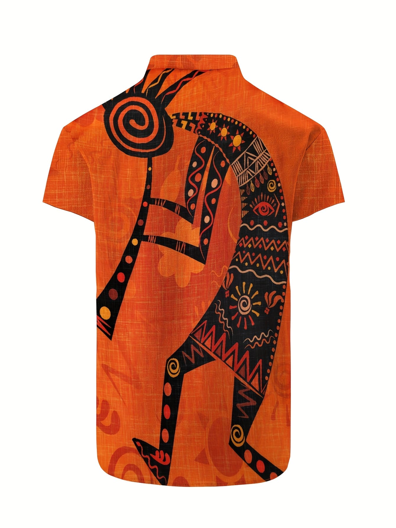Men'S Vibrant Abstract Geometric Print Shirt - Casual Mandarin Collar Short Sleeve, Orange with Black & White Patterns, Lightweight Summer Outdoor & Party Wear, Button-Up Front, Regular Fit, Nonelastic Fabric