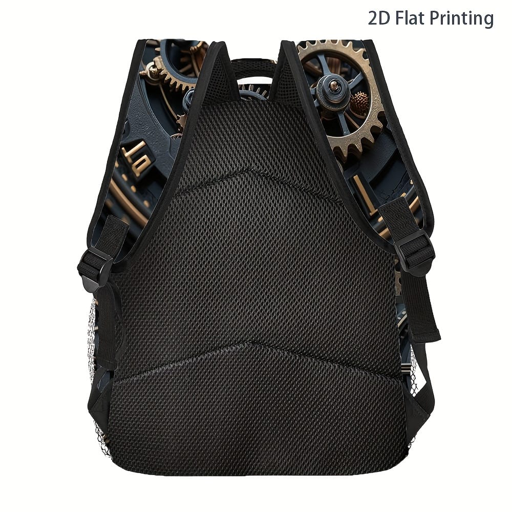 1pc Steampunk Clock Backpack - Adjustable Shoulder Straps, 2D Flat Printing, Mechanical Design, Perfect for Teens & Adults, Casual Outing Gear, Everyday Backpack | Vintage Backpack | Durable Backpack