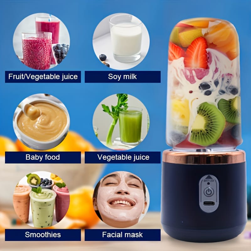 Portable Juicer 2-in-1 Multifunctional Rechargeble Battery | Compact Food Grade Polypropylene Cup for Personal and Family Fruit Squeezing, Easy to Carry Outdoors Durabl Plastic Material with 6 Blades & USB Charger - Suitable for Making Smoothies Shakes Iced Drinks Valentine's Day Thanksgiving Christmas Mother’S DAY Gift