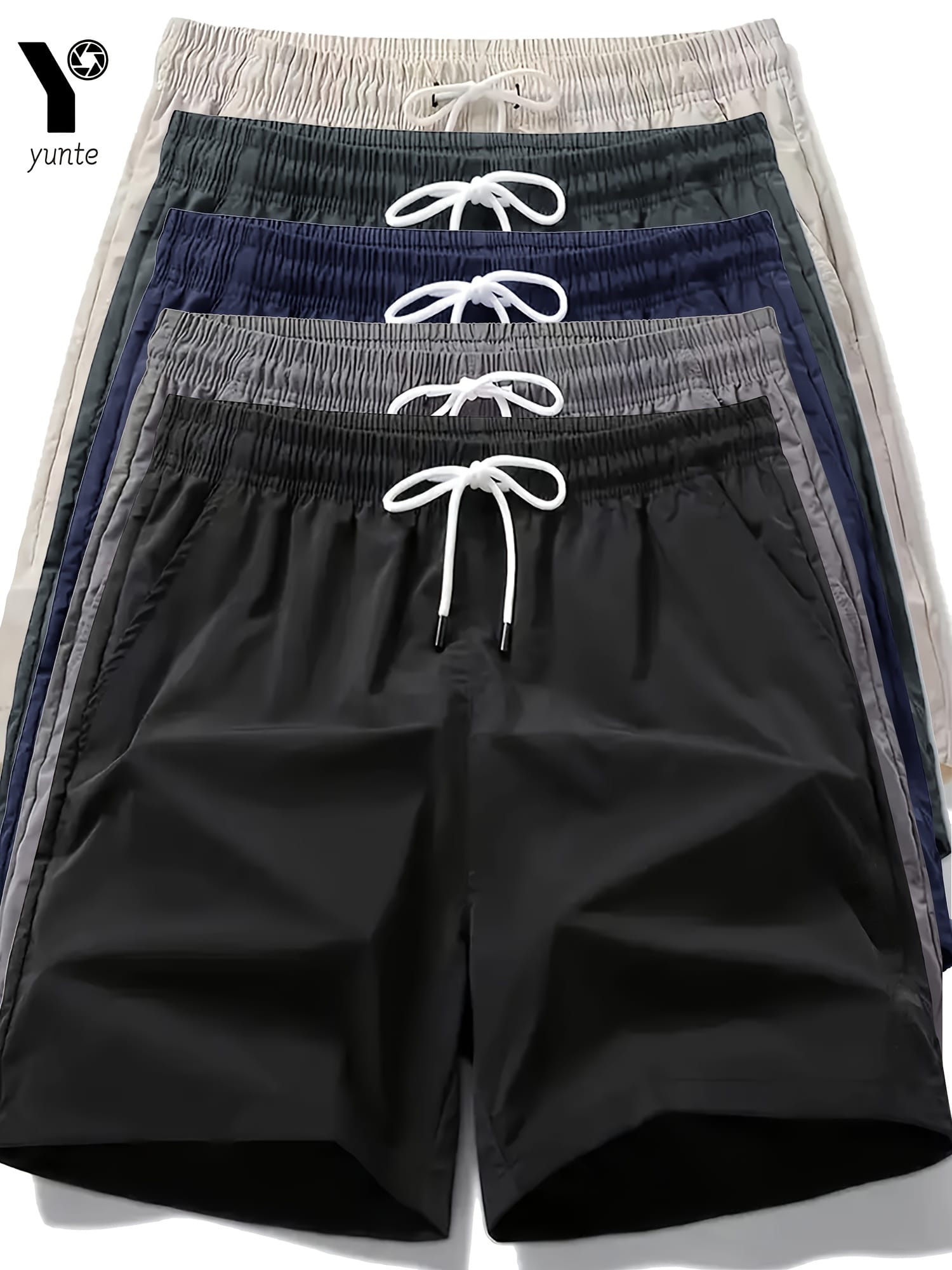 5 Color Pack Black-Gray-Navy-Army Green-Beige Men'S Casual Loose Sports Quick Dry Shorts with Elastic Waistband And Drawstring Fitness Training Shorts Men'S Lightweight Sports Running Shorts with Pockets