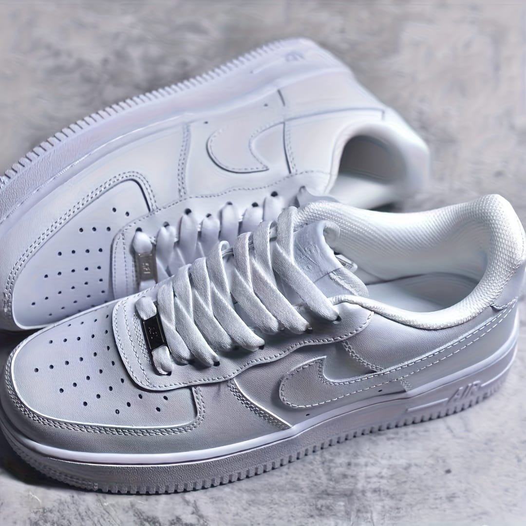 NIKE Air Force 1 Low-Top Casual Sneakers - Pure White, Breathable Mesh Lining, Durable Rubber Sole, Lace-Up Design for All-Season Comfort, Everyday Footwear | Classic Lowtops | Comfortable Fit