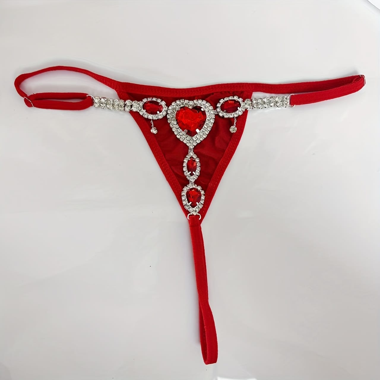 2025 New Red Heart Rhinestone Fringe Stretchy Panties Adjustable Bikini Body Chain for Women