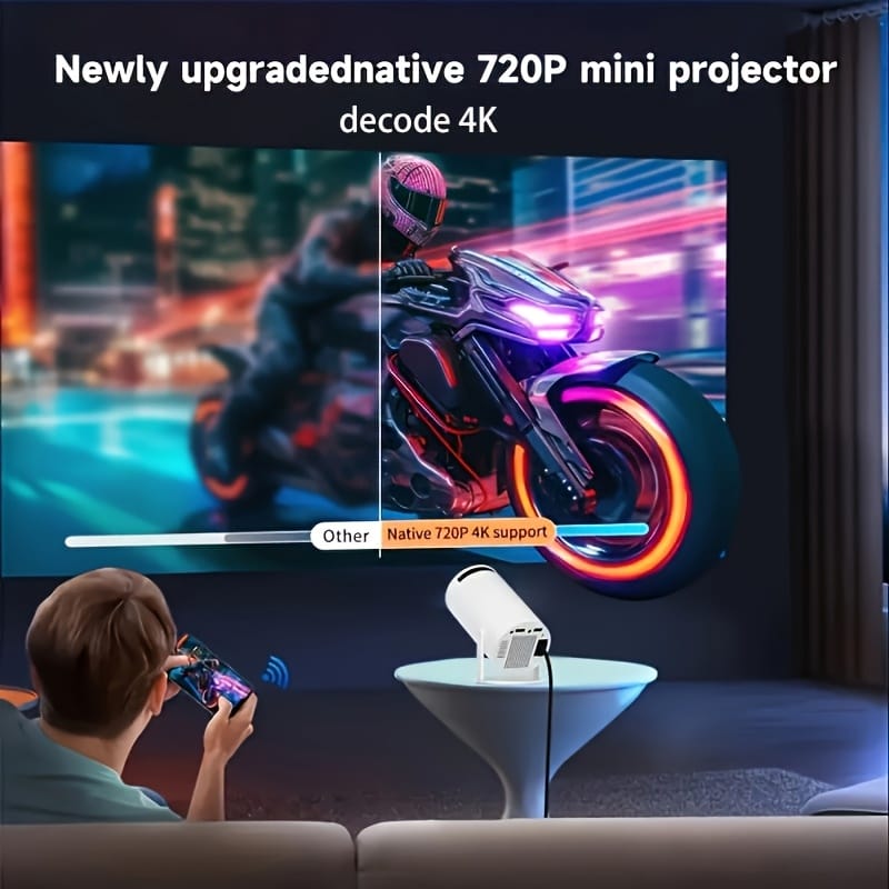 High-Definition Projector with Android 11 Operating System, Dual-Band WiFi, Native 720P/4K Decoding, High Brightness Display, Compact and Portable Design, Full Device Compatibility for Camping Movies, Office Presentations, Gaming, and Home Theater