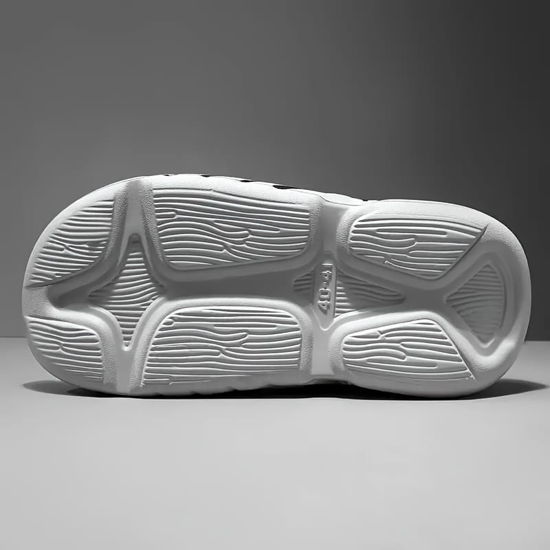 Mrs Hui Men's Summer Casual Beach Sandals - Slip-On Anti-Slip EVA Slippers with Massage Design, Black & Orange Stripes, Lightweight Durable for Outdoor, Poolside & Casual Wear, Beach Shoes, Outdoor Footwear, Sleek Slipon, Comfortable LiningSuitable for men & women