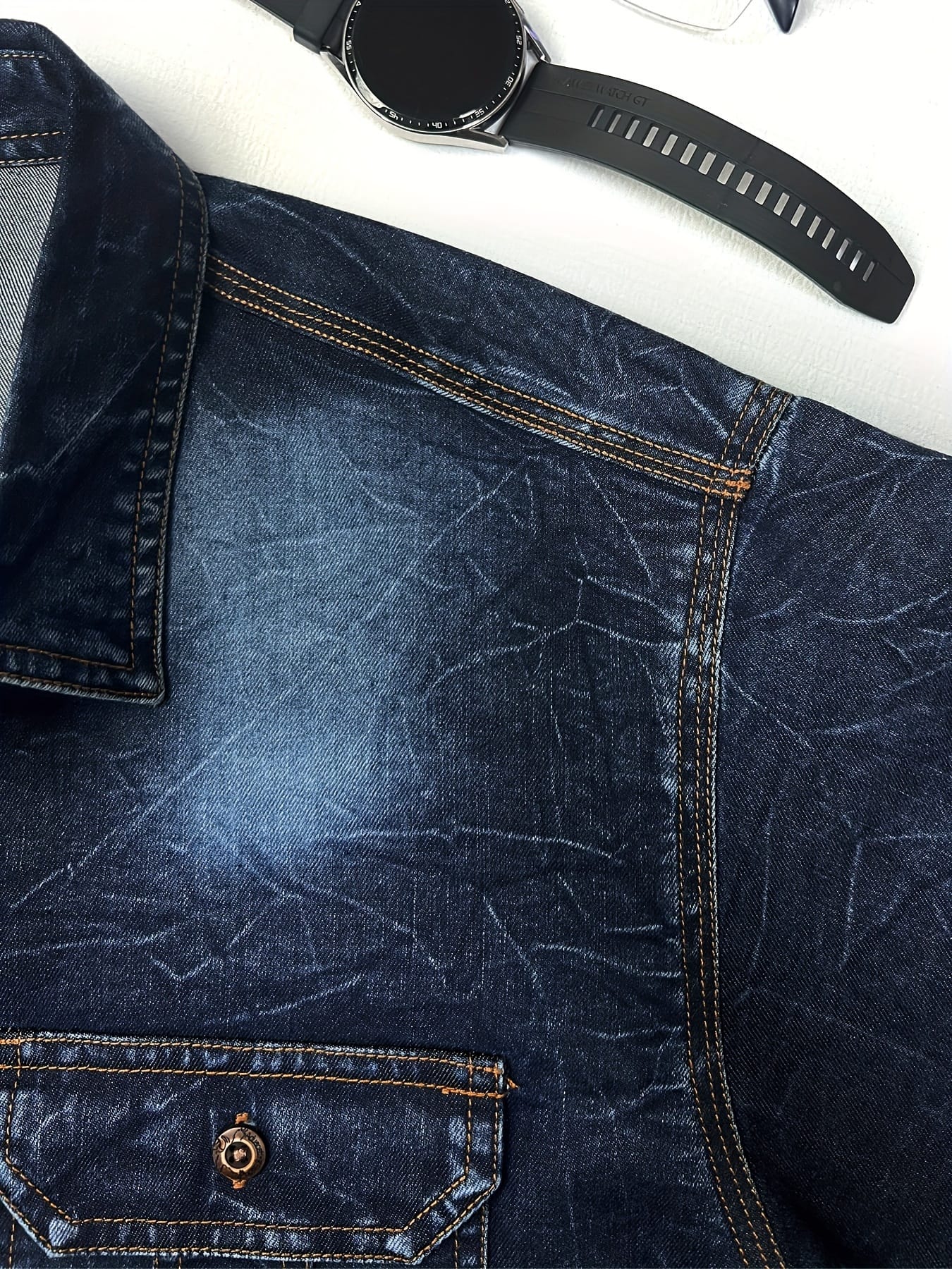 Men'S Slim-Fit Blue Denim Shirt with Double Pockets - Long Sleeve, Button-Up Casual Top for All Seasons, Versatile Fashion, Casual Wear|Slim Fit Shirt|Durable Fabric