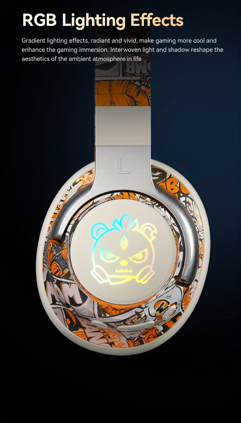 15-Hour Battery Life, Wireless Over-Ear Headphones with Lithium Battery - Low-Power Operation, Ideal for Gaming & Music, Outdoor Use, Push Button Control, Volume Control, No Charging Case, Gaming Headphones|Graffiti Design Headphones|Pushbutton Control Headphones