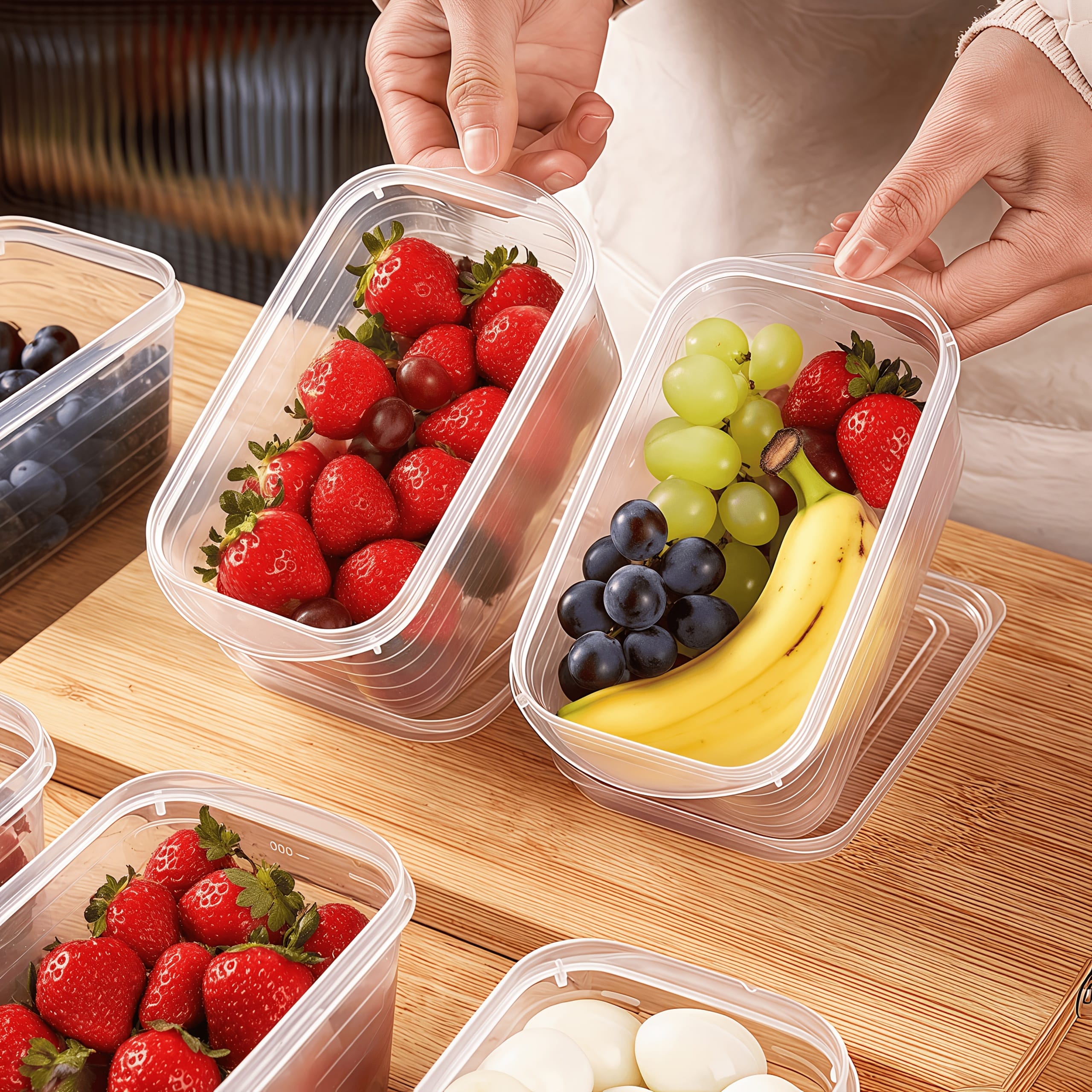 4pcs Fruit and Vegetable Fresh-Keeping Containers Suitable for Sealing and Storing Fruits, Vegetables, and Meats with Large Capacity, Easy to Clean, Reusable for Refrigerator Freshness, Outdoor Picnic, Convenient to Carry, Ideal Choice for Home Use