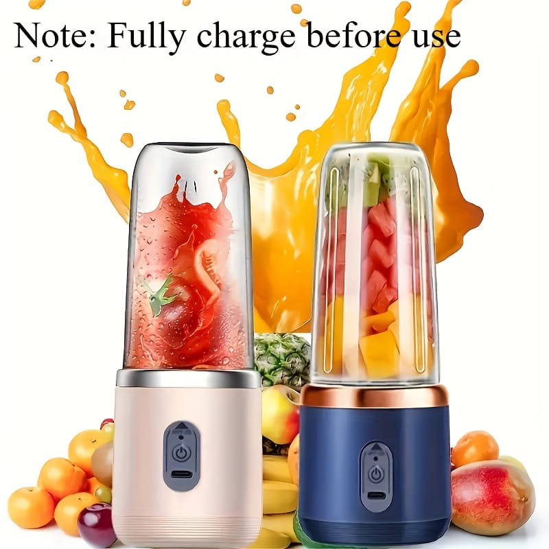 Portable Juicer 2-in-1 Multifunctional Rechargeble Battery | Compact Food Grade Polypropylene Cup for Personal and Family Fruit Squeezing, Easy to Carry Outdoors Durabl Plastic Material with 6 Blades & USB Charger - Suitable for Making Smoothies Shakes Iced Drinks Valentine's Day Thanksgiving Christmas Mother’S DAY Gift