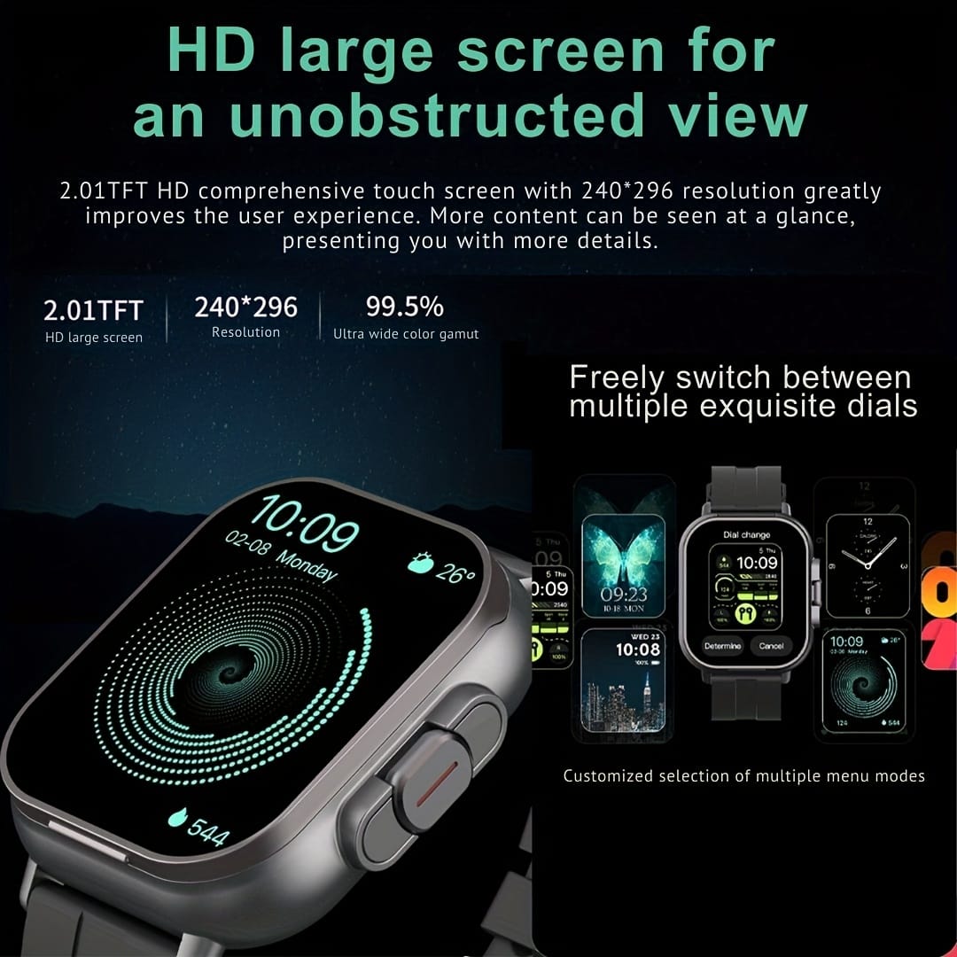 EFFEOKKI 5.11cm Large Screen Music Smartwatch with Wireless Calls, Earbuds Integration, 5.08cm Display, Battery, Silicone Strap & Wireless 5.3 - Black, Smart Watch for Android Phones, Smart Watch for Android, Sleek Watch Design, Durable Watch Band