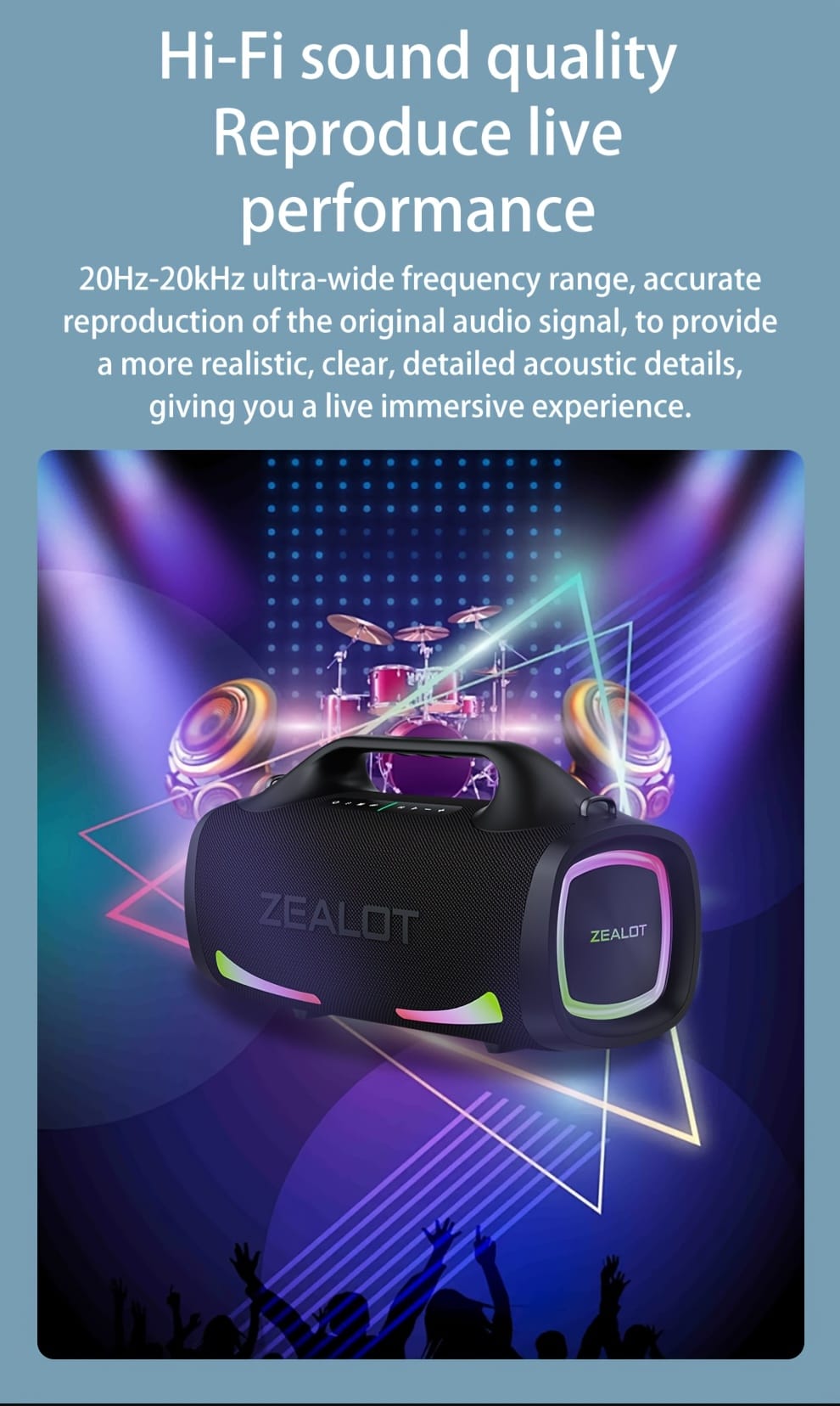 ZEALOT S79 Wireless Speakers, Outdoor Portable Subwoofer Speaker, IPX 5, Wireless Speaker, Dual Pairing, Long Battery Life, 36Hours Playtime Loud Stereo, Booming Bass. Charging Cable, Connect with Mobile Phone/Tablet/TV. for Home, Car, Outdoor, Camping, PartyBox.