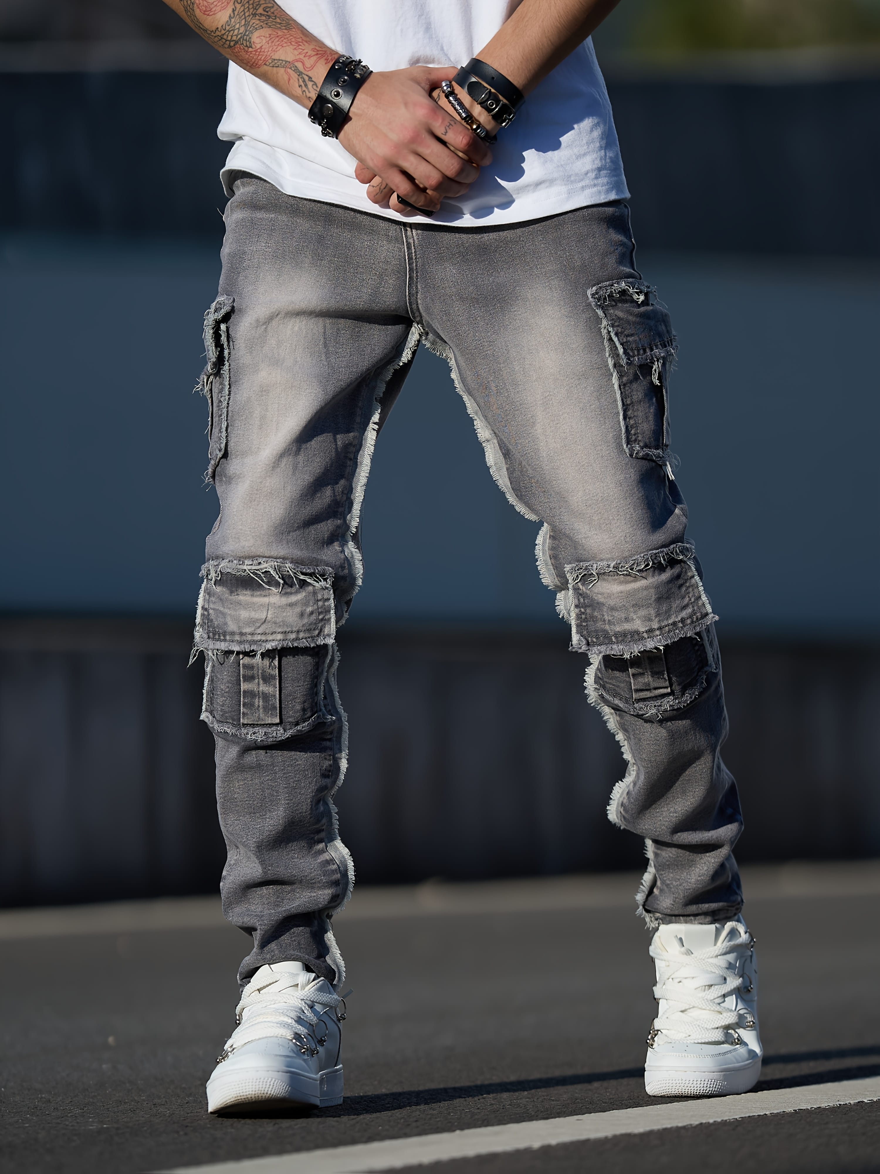 Men'S Heavy-Duty Work Pants - Non-Stretchy Slim Fit Jeans with Multiple Utility Pockets, All-Season Everyday & Formal Pants for Construction, Office, Casual Outfits - Machine Washable Vintage Industrial Style, Construction Attire, Durable Fabric, Urban Style, Sturdy Construction, Urban Professionals