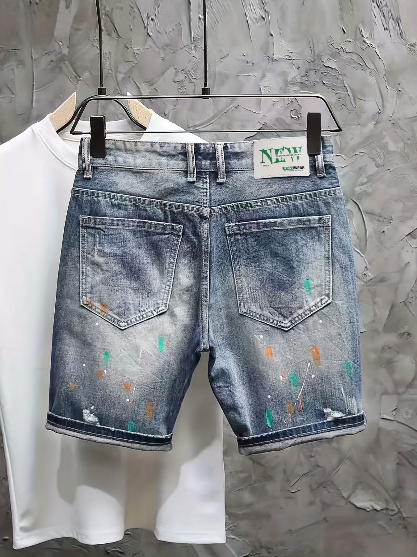 Men'S Non-Stretch Faux Denim Shorts - Classic Five-Pocket Mid-Thigh Length, Machine Washable Everyday Casual Pants for Summer Outfits, Faux Denim Shorts, Relaxed Fit, Geometric Pattern, Sturdy Construction, Streetwear Style, Outdoor Clothing, Durable Fabric, Urban Style