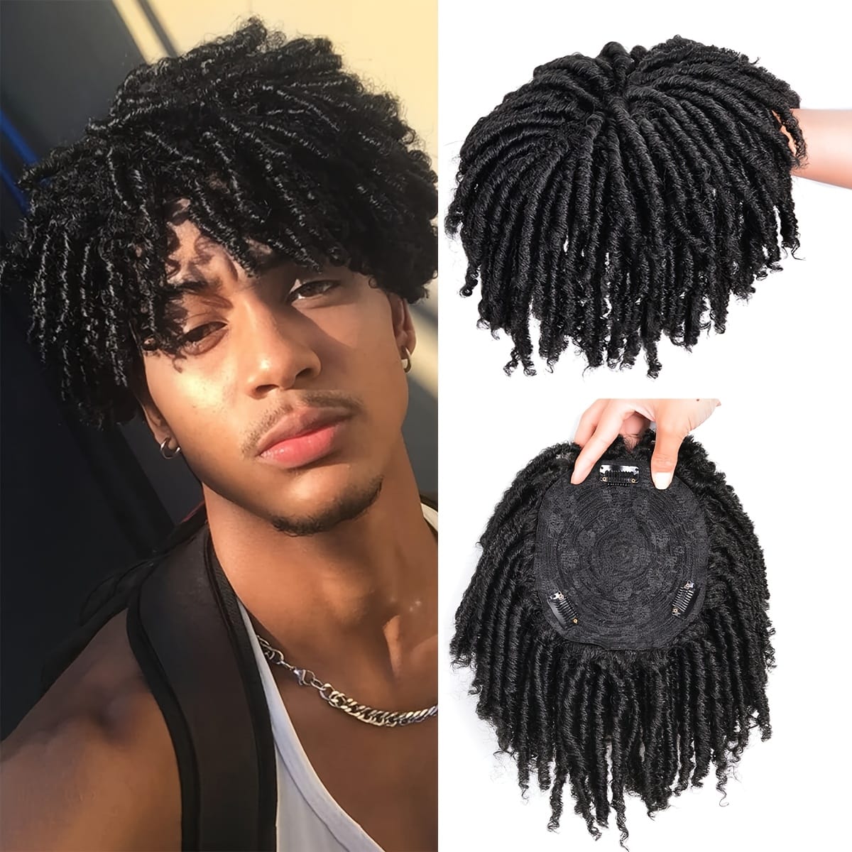 Short Crochet Wigs Synthetic Clips in Hair Toupee Extensions Afro Synthetic Braided Half Wig Dreadlock Hairpieces for Men Women Boy Male Father'S Day