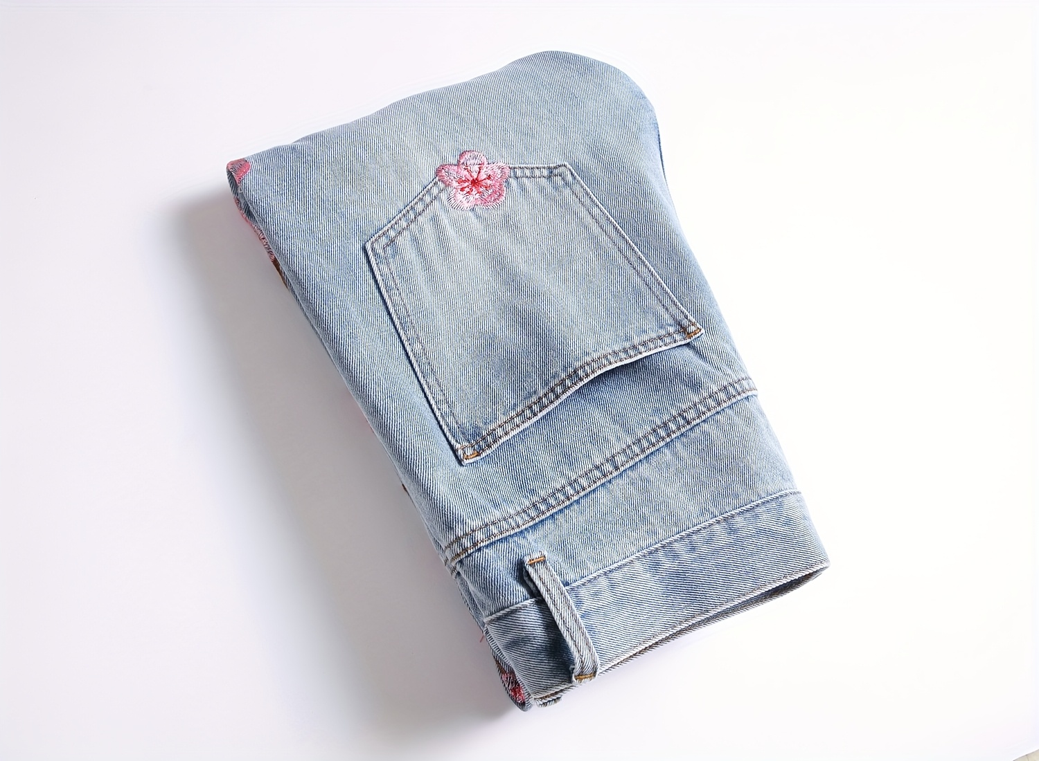 Cross-border New Men's European and American Street Fashion Loose Wide-Leg Non-Stretch Floral Embroidery Denim Flare Pants