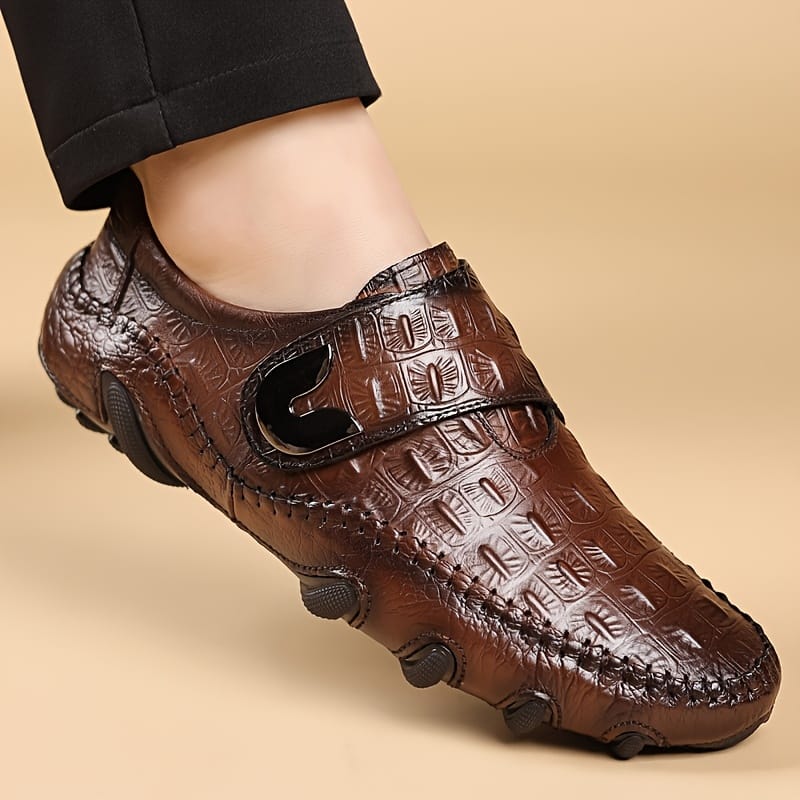 2025 Spring New High-End Luxury Embossed Genuine Leather Shoes, Top Layer Cowhide + Silent Wear-Resistant Rubber Sole, Slip-On Classic Loafers, 3 Colors Available, High Quality Coating + Buckle Design, Plus Size Options, Suitable for Daily Use, Business & Banquets, Outdoor Activities, Repurchase Satisfaction Rate Up to 93%
