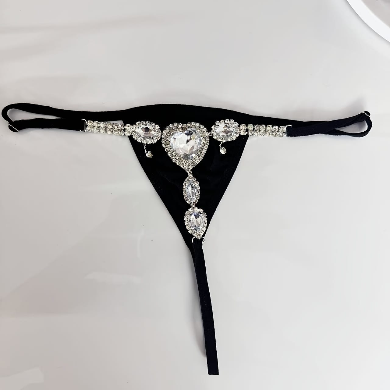 2025 New Red Heart Rhinestone Fringe Stretchy Panties Adjustable Bikini Body Chain for Women