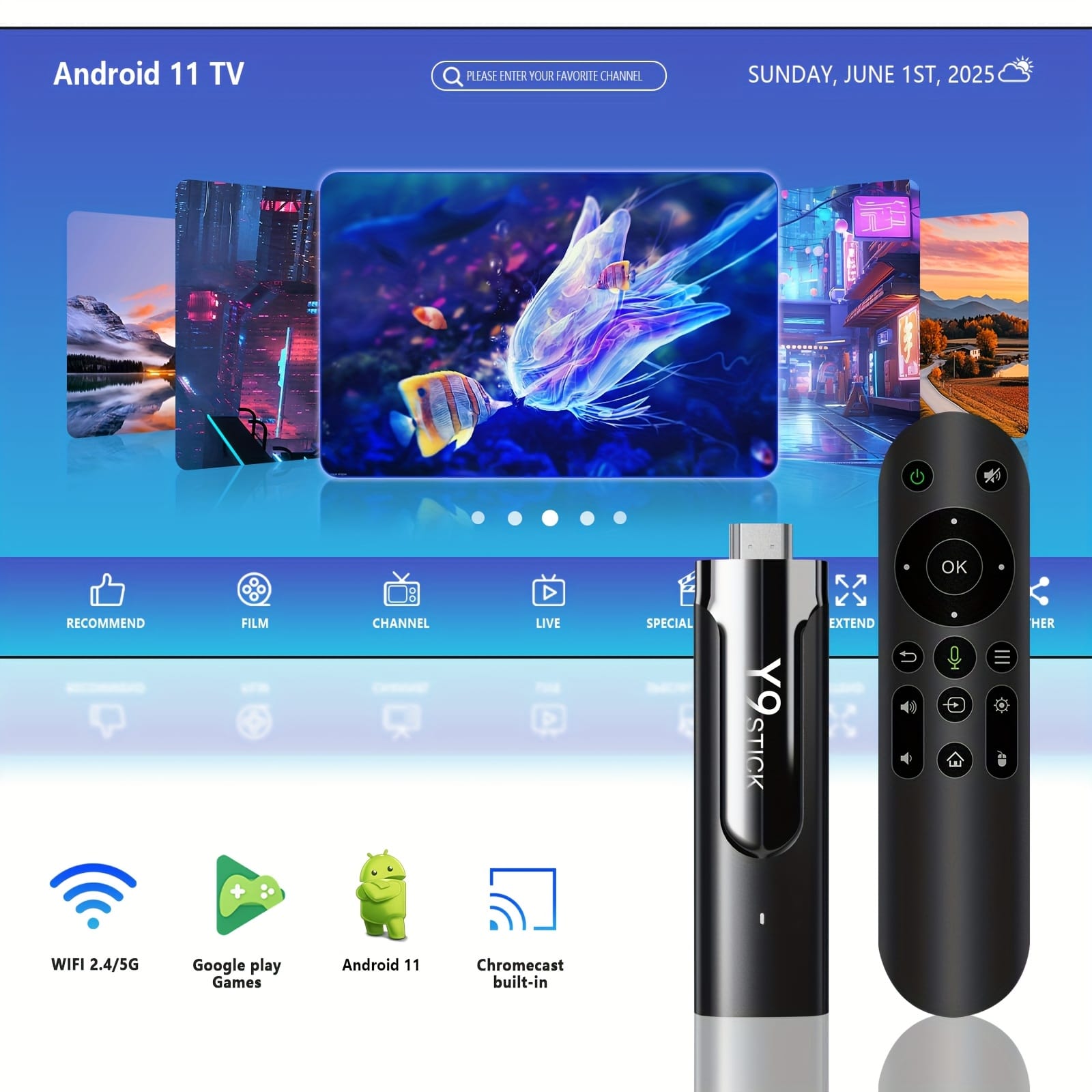 M98-Y9 Compact Portable HD TV Stick - USB-Powered Wireless Smartphone Compatible with Android 13.0, 4K Resolution, Compact Design for Streaming & Entertainment