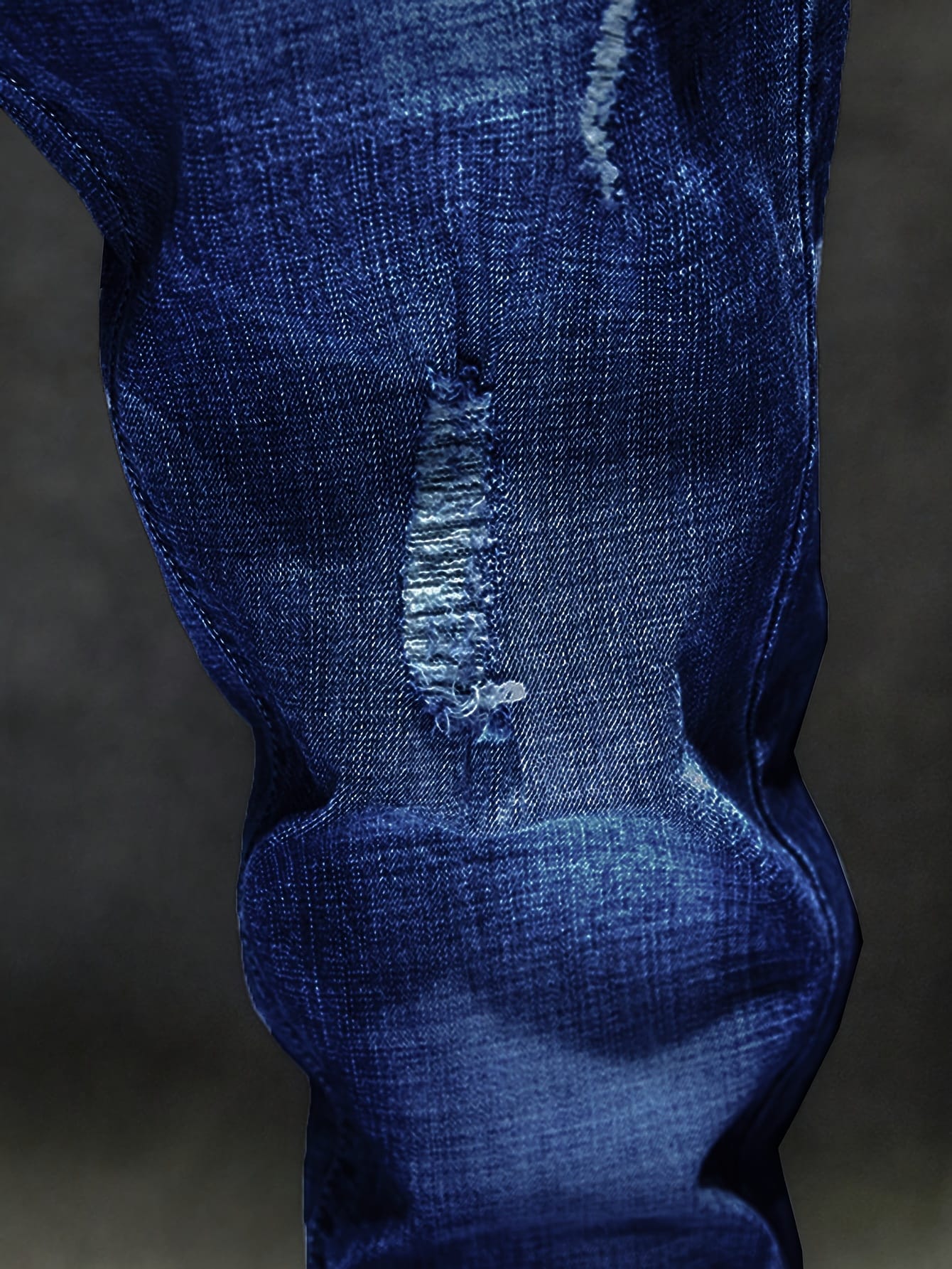 Men'S Distressed Faux Denim Faux Denim - Trendy Ripped Design, Comfortable Regular Fit, All-Season Casual Wear, Classic Blue Washed Style with Functional Pockets, Versatile for Everyday Fashion, Casual Faux Denim Wear | Trendy Ripped Faux Denim | Authentic Look