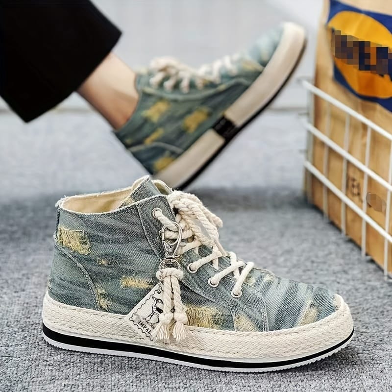 Men's Vintage Retro High Top Skateboard Shoes, Comfy Non Slip Casual Lace Up Canvas Sneakers For Men's Outdoor Activities