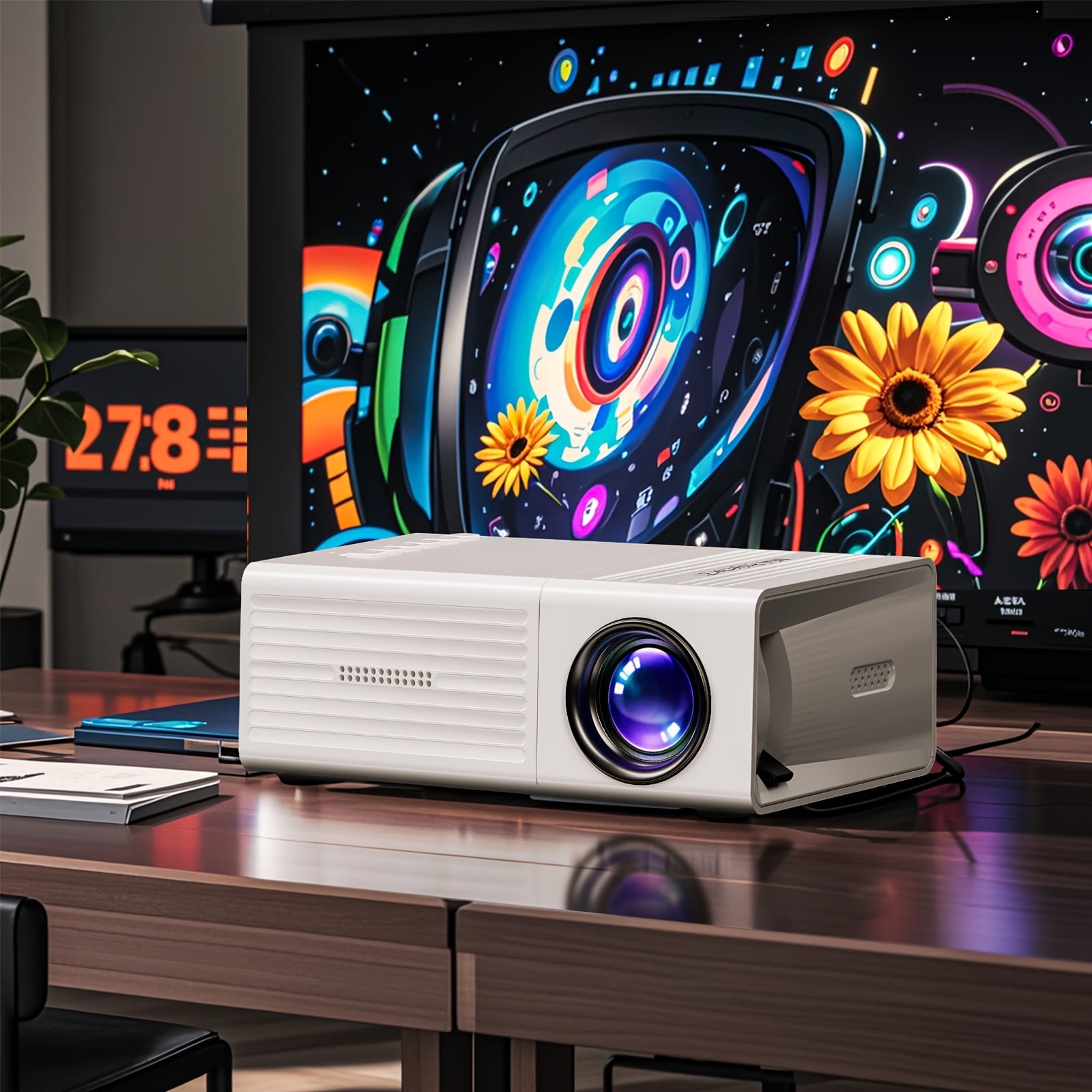 HD Mini LCD Projector for Home Theater & Outdoor Camping, Remote Controlled, USB AV & SD Card Compatible, 4:3 Aspect Ratio, 20 ANSI Lumens Brightness, Ideal for Christmas, Halloween, Thanksgiving Gifts, Camping Projector | Sleek Projector | USB Cable, Mini Projector