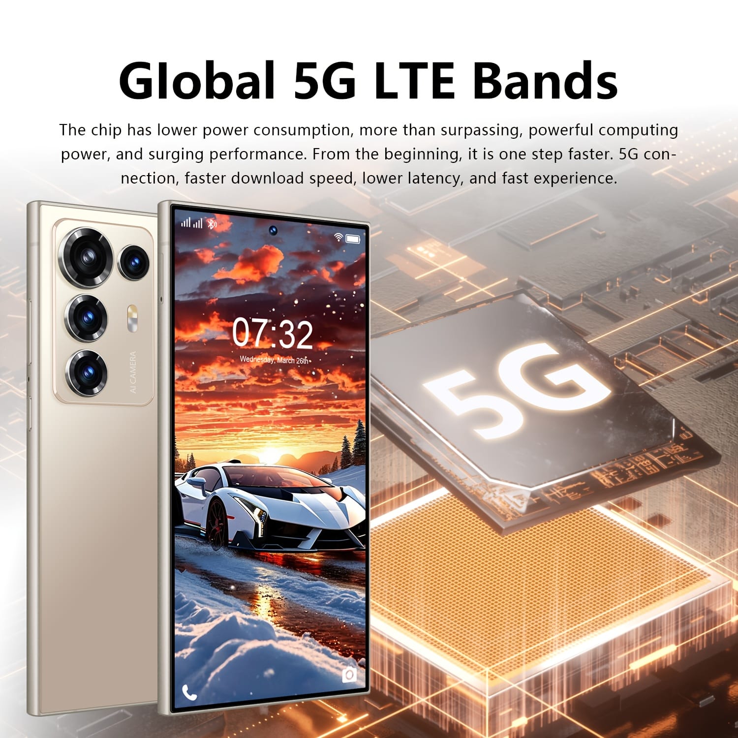 Unlocked Large-Screen Smart Phone, All-New Global Android 5G Phone, Featuring a 7.3-Inch Extra-Large HD Display, 8GB + 256GB Storage, 5800Mah High-Capacity Battery, 16MP + 24MP Cameras, Android 13 System with an 8-Core Processor.